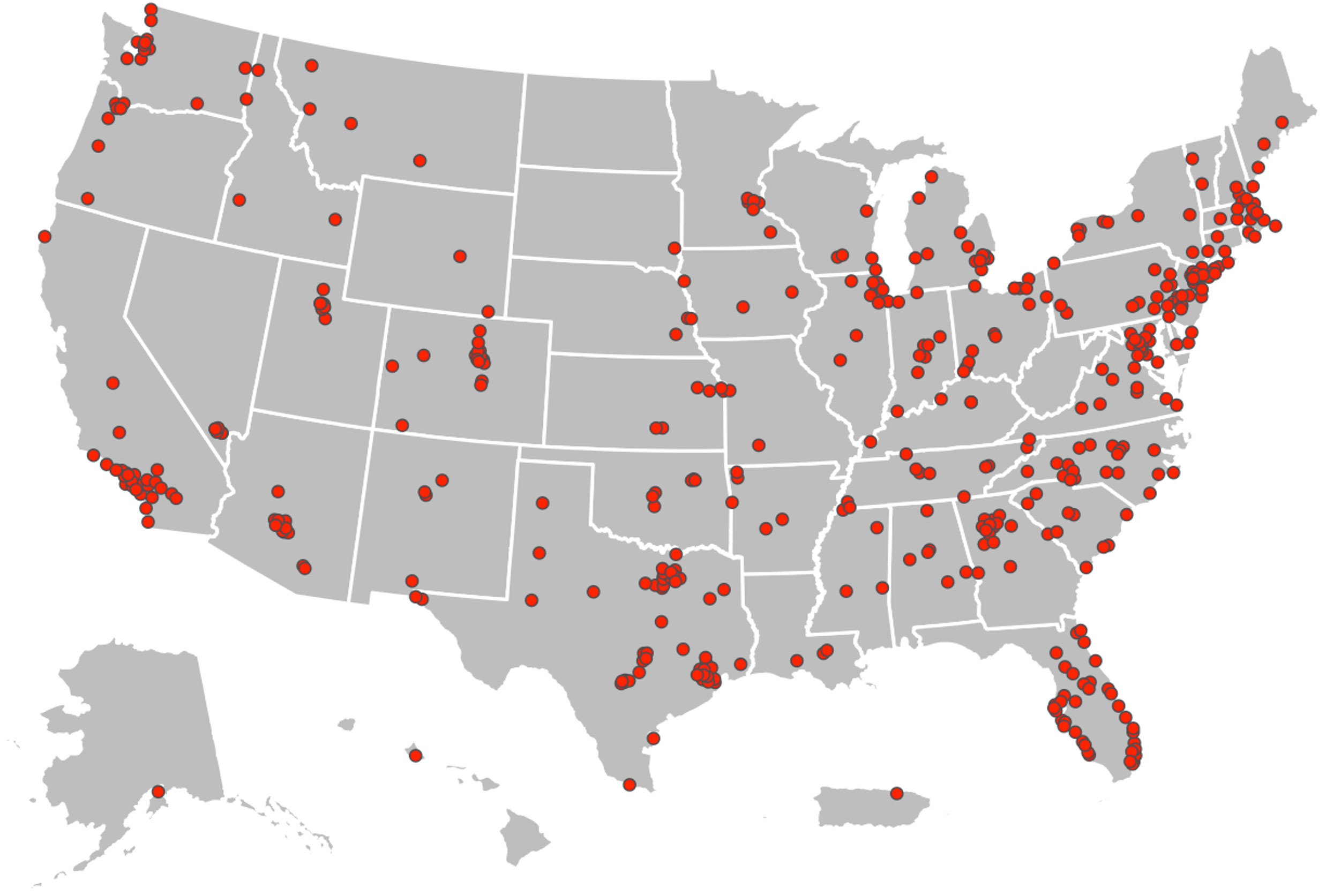 Map of all Bed, Bath, and Beyond locations