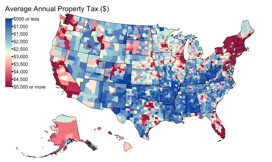 Average annual property taxes by county
