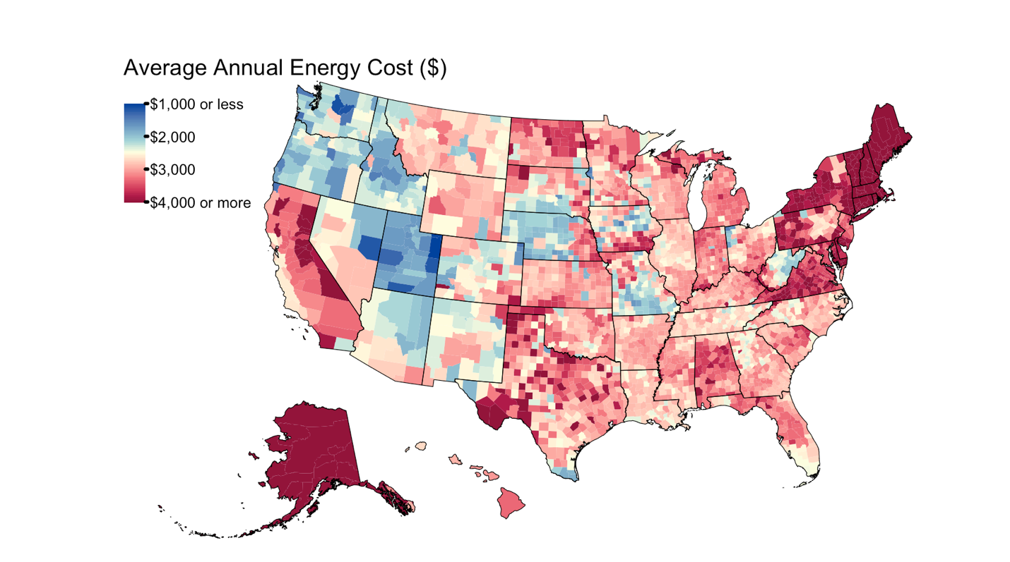 Average annual energy costs by county