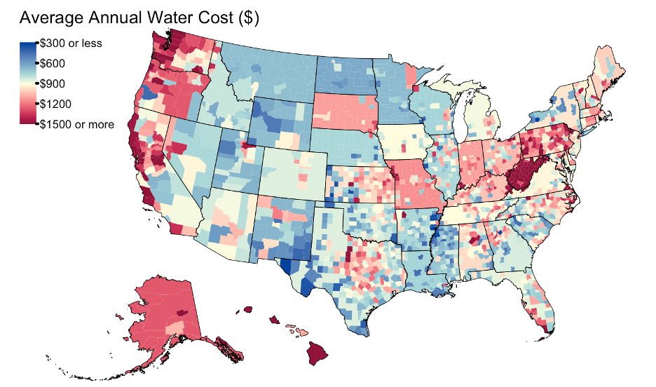 Average annual water costs by county