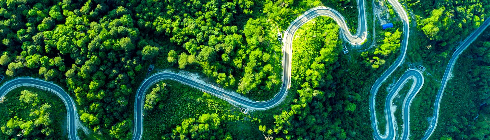 Birds-eye view of twisty mountain road