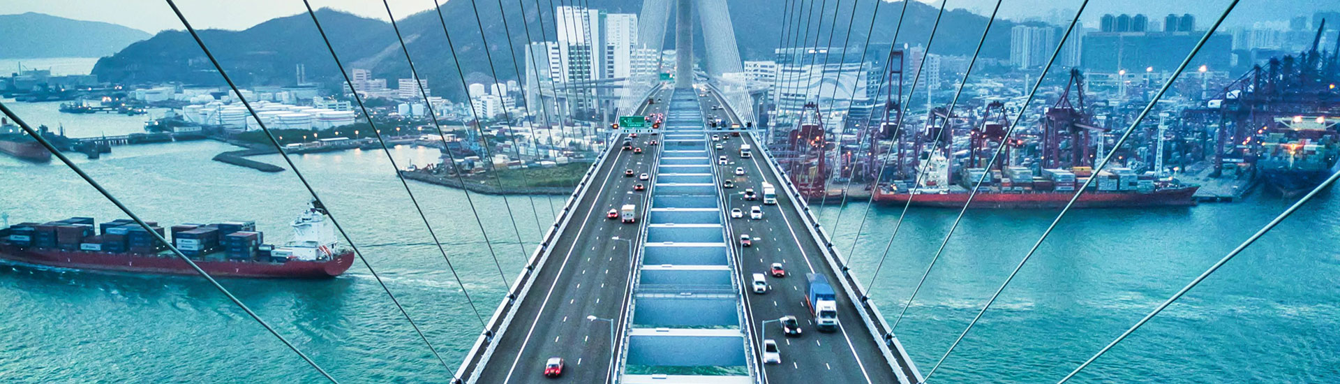 Bridge over water into city