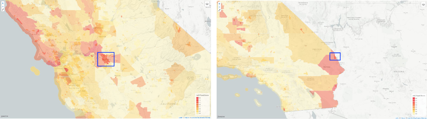 ICE Flood Risk Scores - Stockton and Needles