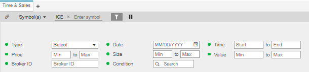 ICE Widget - Time and Sales