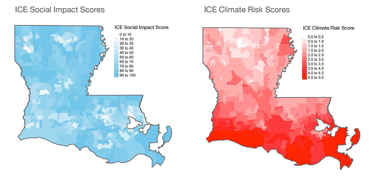 Louisiana Social Impact Scores and Climate Risk Scores