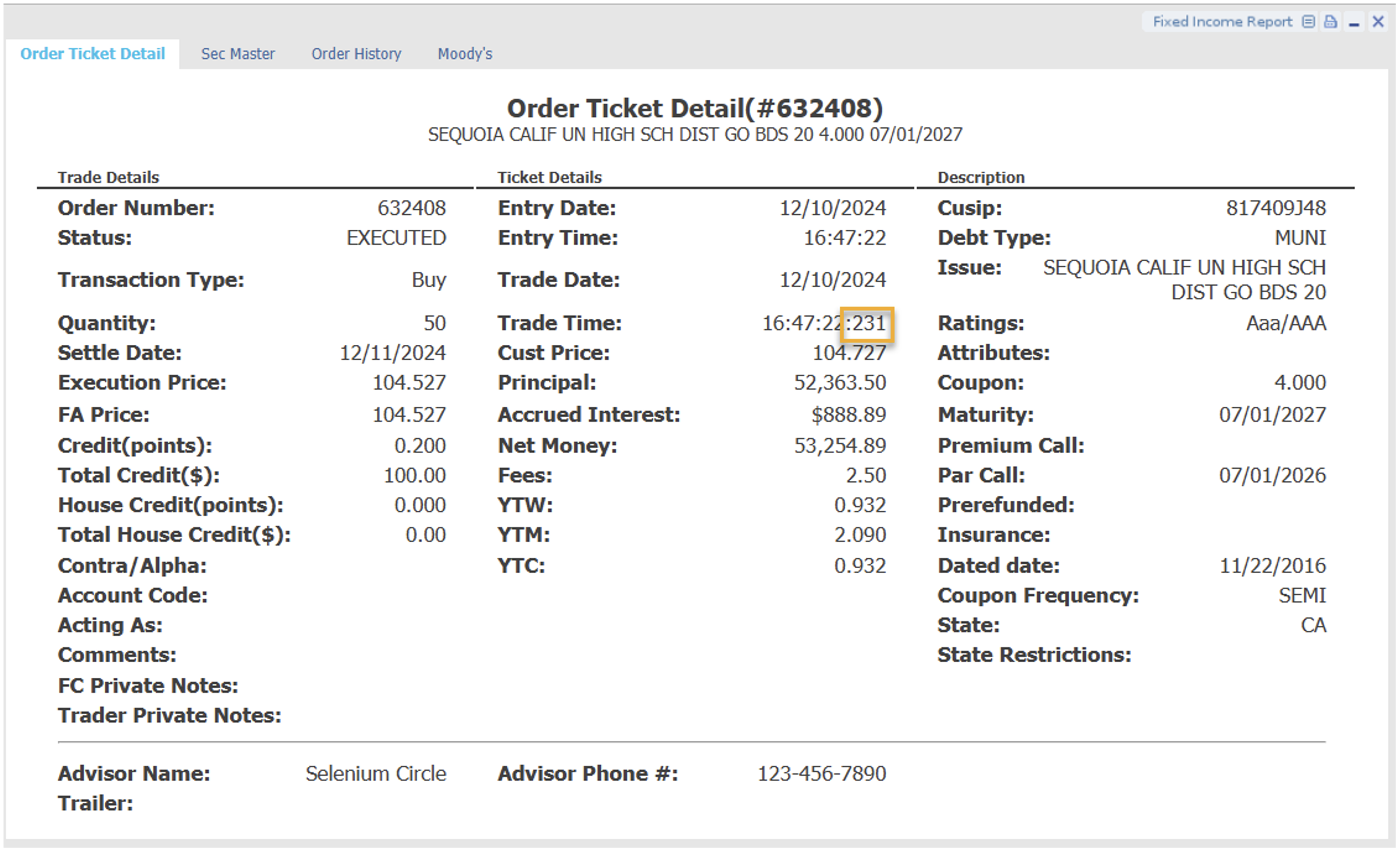 Order Ticket Detail