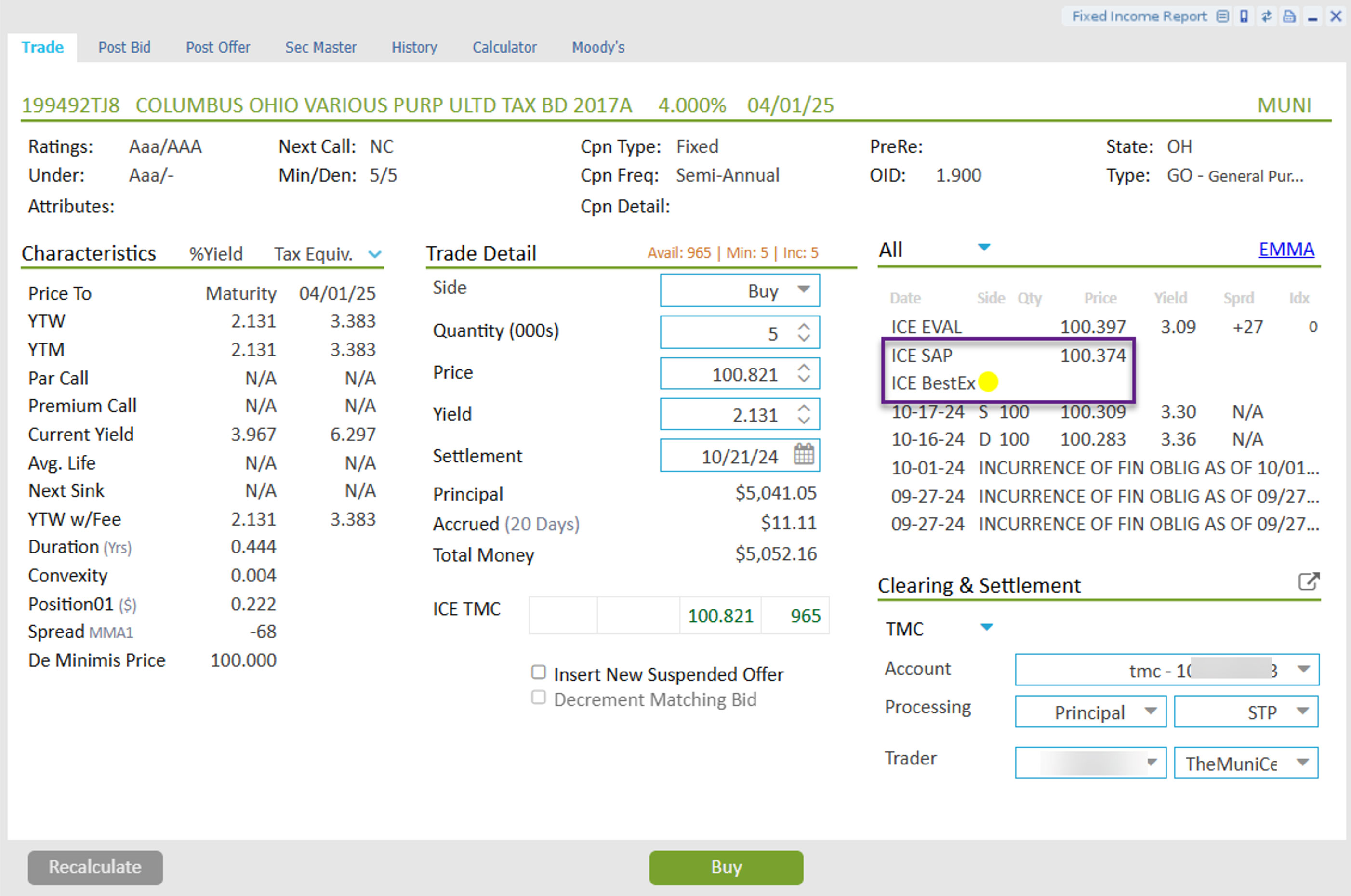 TMC Bonds ICE BestEx ICE Size Adjusted Pricing Data