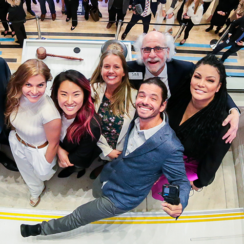 NYSE podium with influencers from make the connection campaign