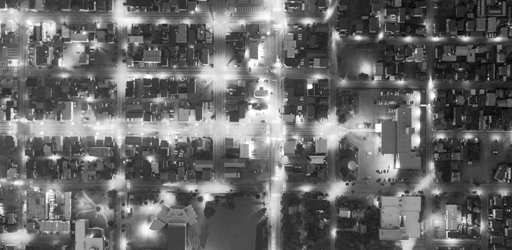 Night view of residential block. 